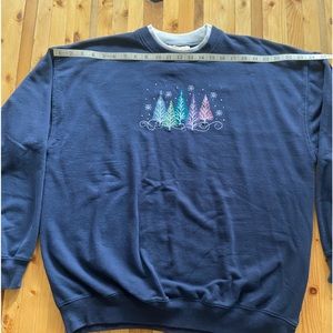 1980s Preowned Crewneck Navy Blue Christmas Sweater.